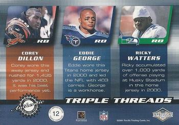 2001 Pacific Canvas Impressions - Triple Threads #12 Corey Dillon / Eddie George / Ricky Watters Back