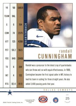 2001 Pacific Dynagon - Premiere Date #25 Randall Cunningham Back