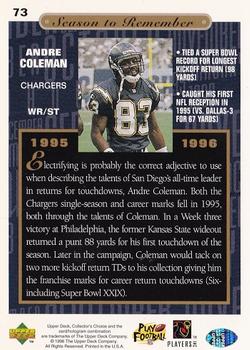 1996 Collector's Choice #73 Andre Coleman Back