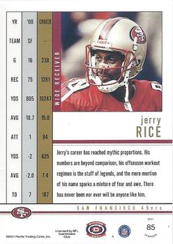 2001 Pacific Dynagon - Retail #85 Jerry Rice Back