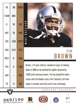 2001 Pacific Dynagon - Retail Silver #67 Tim Brown Back