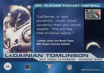 2001 Pacific Private Stock Titanium - Players Fantasy Gold #22 LaDainian Tomlinson Back