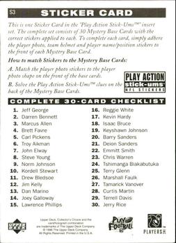 1996 Collector's Choice Update - Play Action Stick-Ums #S3 Marcus Allen Back