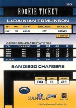 2001 Playoff Contenders - Samples #150 LaDainian Tomlinson Back