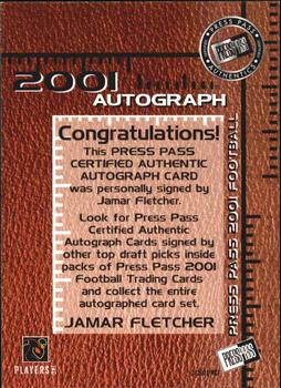 2001 Press Pass - Autographs #NNO Jamar Fletcher Back
