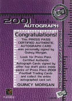 2001 Press Pass - Autographs #NNO Quincy Morgan Back
