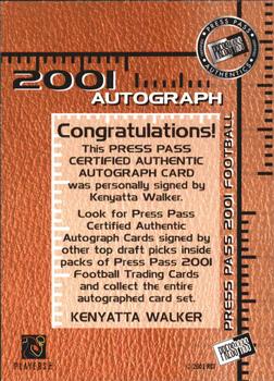 2001 Press Pass - Autographs #NNO Kenyatta Walker Back