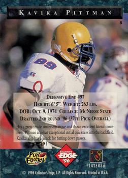 1996 Collector's Edge President's Reserve - The Candidates: Top Early Picks #6 Kavika Pittman Back