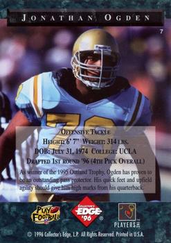1996 Collector's Edge President's Reserve - The Candidates: Top Early Picks #7 Jonathan Ogden Back