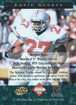 1996 Collector's Edge President's Reserve - The Candidates: Top Early Picks #12 Eddie George Back