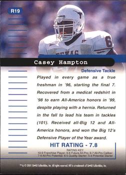 2001 SAGE HIT - Rarefied Silver #R19 Casey Hampton Back