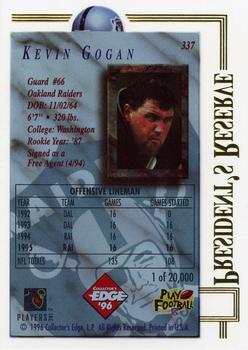 1996 Collector's Edge President's Reserve #337 Kevin Gogan Back