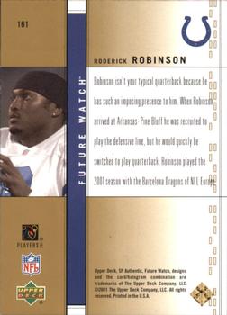 2001 SP Authentic - Future Watch Gold #161 Roderick Robinson Back