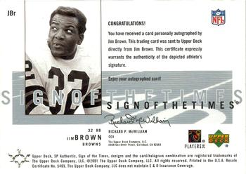 2001 SP Authentic - Sign of the Times #JBR Jim Brown Back