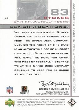 2001 SP Game Used Edition - Authentic Fabric #JJ J.J. Stokes Back