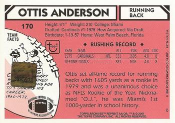 2001 Topps Archives - Rookie Reprint Autographs #AA-OA Ottis Anderson Back