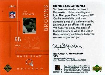 2001 UD Game Gear - Uniforms #JB-U Jim Brown Back