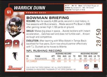 2002 Bowman - Gold #61 Warrick Dunn Back
