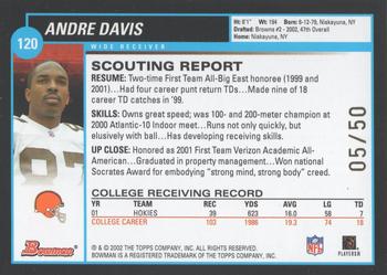 2002 Bowman - Gold #120 Andre Davis Back