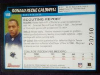 2002 Bowman - Gold #148 Donald Reche Caldwell Back
