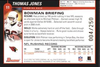 2002 Bowman - Silver #11 Thomas Jones Back