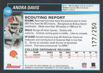 2002 Bowman - Silver #198 Andra Davis Back