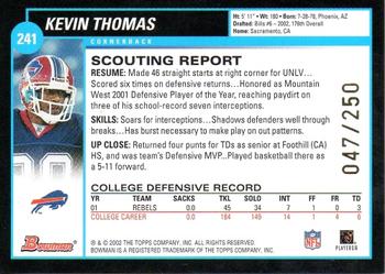 2002 Bowman - Silver #241 Kevin Thomas Back