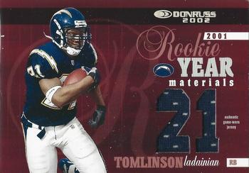 2002 Donruss - Rookie Year Materials #RY-9 LaDainian Tomlinson Front