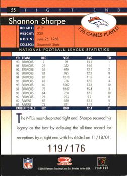 2002 Donruss - Stat Line Career #55 Shannon Sharpe Back