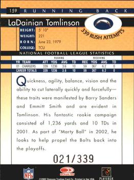 2002 Donruss - Stat Line Career #159 LaDainian Tomlinson Back