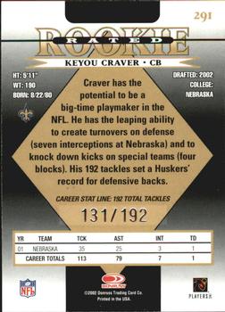 2002 Donruss - Stat Line Career #291 Keyuo Craver Back