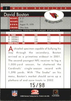 2002 Donruss - Stat Line Season #2 David Boston Back