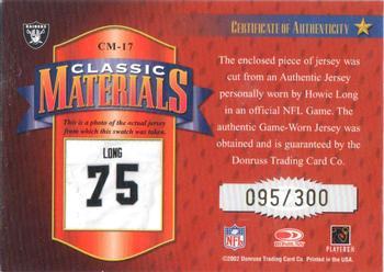 2002 Donruss Classics - Classic Materials #CM-17 Howie Long Back