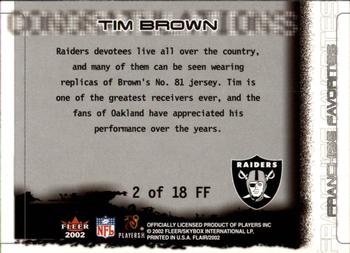 2002 Flair - Franchise Favorites #2 FF Tim Brown Back