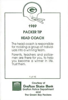 1989 Green Bay Packers Police - Grafton State Bank, Grafton Police Department #1 Lindy Infante Back