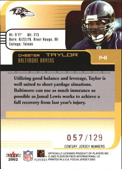 2002 Fleer Focus Jersey Edition - Jersey Numbers Century #141 Chester Taylor Back