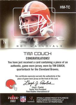 2002 Fleer Hot Prospects - Hot Materials #HM-TC Tim Couch Back
