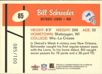 2002 Fleer Platinum - Finish #85 Bill Schroeder Back