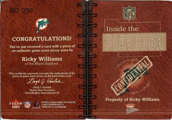 2002 Fleer Platinum - Inside the Playbook Jerseys #NNO Ricky Williams Front