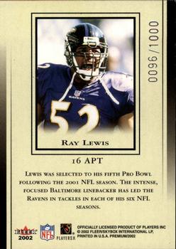 2002 Fleer Premium - All-Pro Team #16 APT Ray Lewis Back