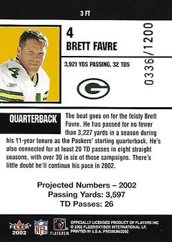 2002 Fleer Premium - Fantasy Team #3 FT Brett Favre Back