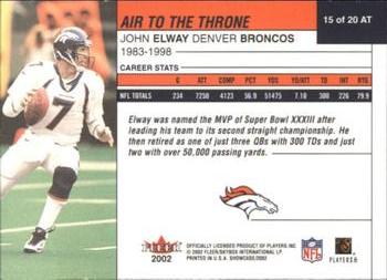 2002 Fleer Showcase - Air to the Throne #15 AT John Elway Back