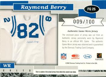2002 Leaf Certified - Fabric of the Game #FG 25 Raymond Berry Back