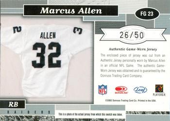 2002 Leaf Certified - Fabric of the Game Team Logos #FG 23 Marcus Allen Back