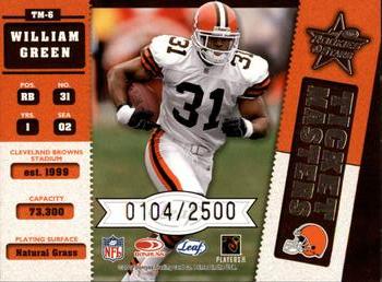 2002 Leaf Rookies & Stars - Ticket Masters #TM-6 Tim Couch / William Green Back