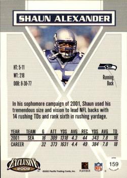 2002 Pacific Exclusive - Gold #159 Shaun Alexander Back