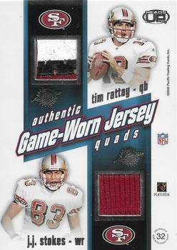 2002 Pacific Heads Up - Game Worn Jersey Quads #32 Jeff Garcia / Terrell Owens / Tim Rattay / J.J. Stokes Back