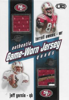 2002 Pacific Heads Up - Game Worn Jersey Quads #32 Jeff Garcia / Terrell Owens / Tim Rattay / J.J. Stokes Front