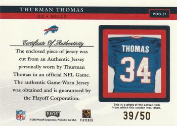 2002 Playoff Piece of the Game - Materials 3rd Down #POG-51 Thurman Thomas Back