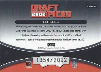 2002 Playoff Prestige - Draft Picks #DP-23 Ed Reed Back